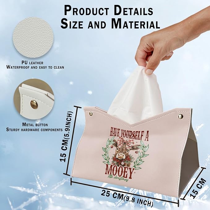 Christmas Highland Cows Tissue Box Cover Rectangle, Winter Bows PU Tissue - Image 5