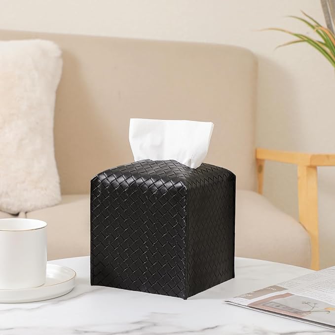 Tissue Box Cover PU Leather Tissue Holder Square Facial Tissue Case Facial - Image 2