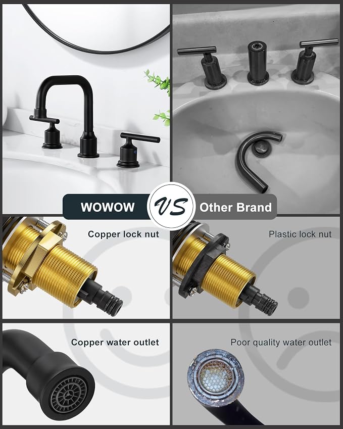 Black Bathroom Faucet 3 Holes, WOWOW Widepread Bathroom Sink Faucets 2 Handle - Image 7