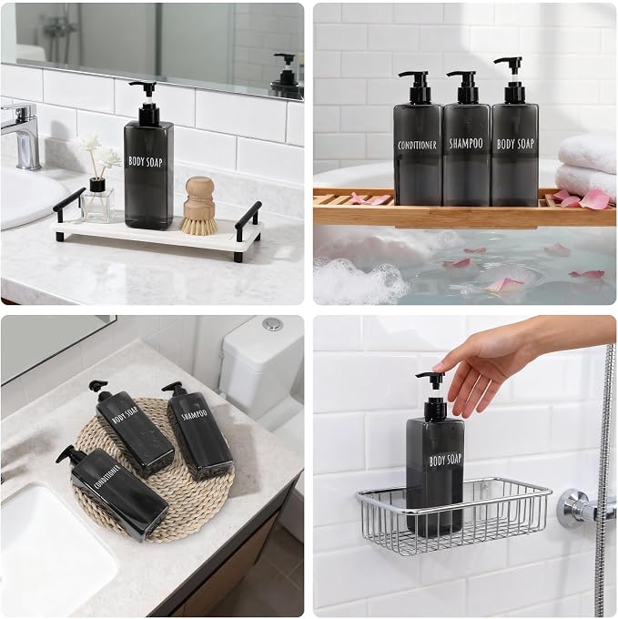 Segbeauty 16.9oz Black Shampoo and Conditioner Dispenser, 500ml Pre-Printed - Image 6