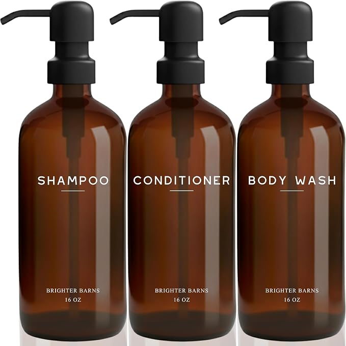 Amber Shampoo and Conditioner Dispenser Set by Brighter Barns by BrighterBarns