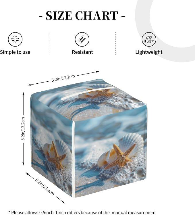Shells Starfish on Beach Tissue Box Cover Square, Summer Ocean Shells Starfish - Image 4