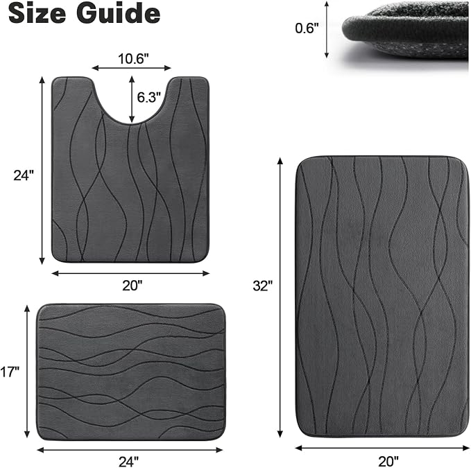 YIHOUSE Memory Foam Bathroom Rug Set, 3 Pieces - Image 2