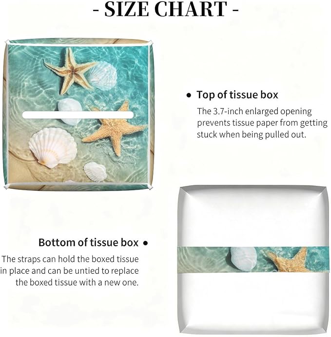 Sea Shell Tissue Box Cover Leather Tissue Box Holder Square Facial Paper - Image 3