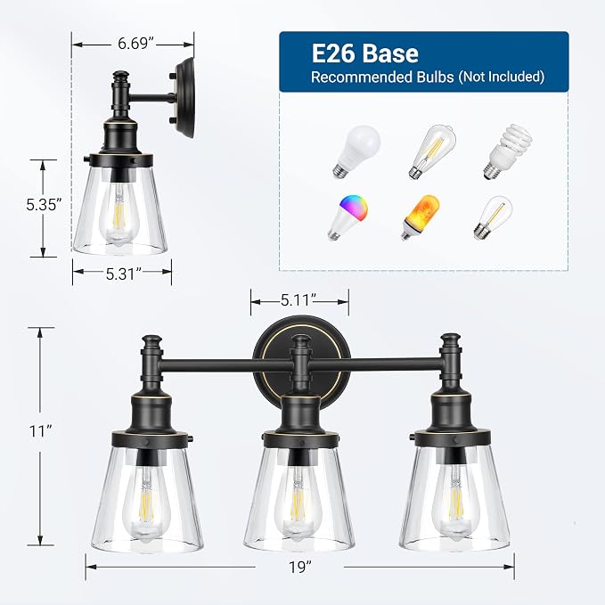 DEWENWILS Bathroom Light Fixtures, 5-Piece All-in-One Bathroom Vanity Lights - Image 6
