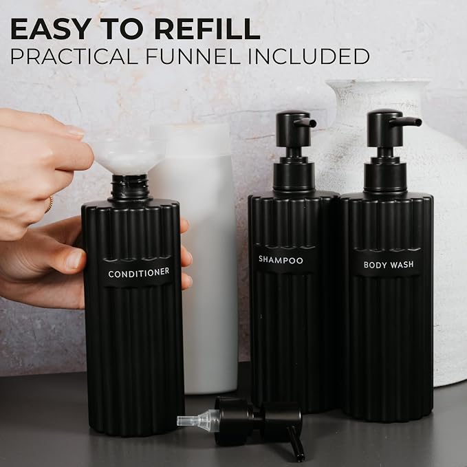 Stylish Shampoo and Conditioner Dispenser Set of 3 - Image 5