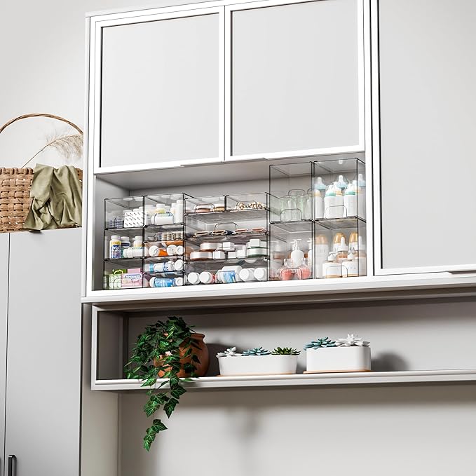 Yieach 2 Pack Clear Stackable Storage Drawers, 4.4'' Tall Acrylic Drawer - Image 5