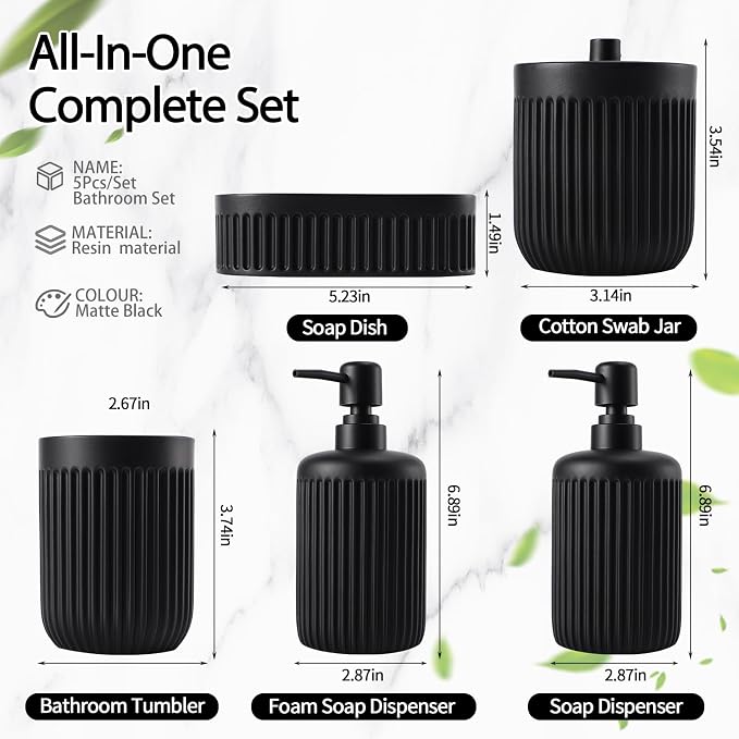 Black Resin Bathroom Accessories Set 5 Pcs, Bathroom Accessory Set Includes - Image 6