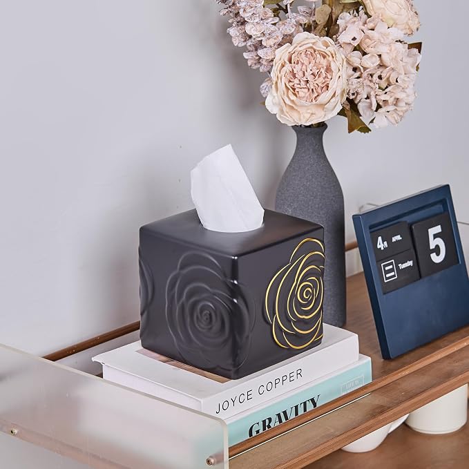 Black Ceramic Cube Tissue Box Cover - Image 7