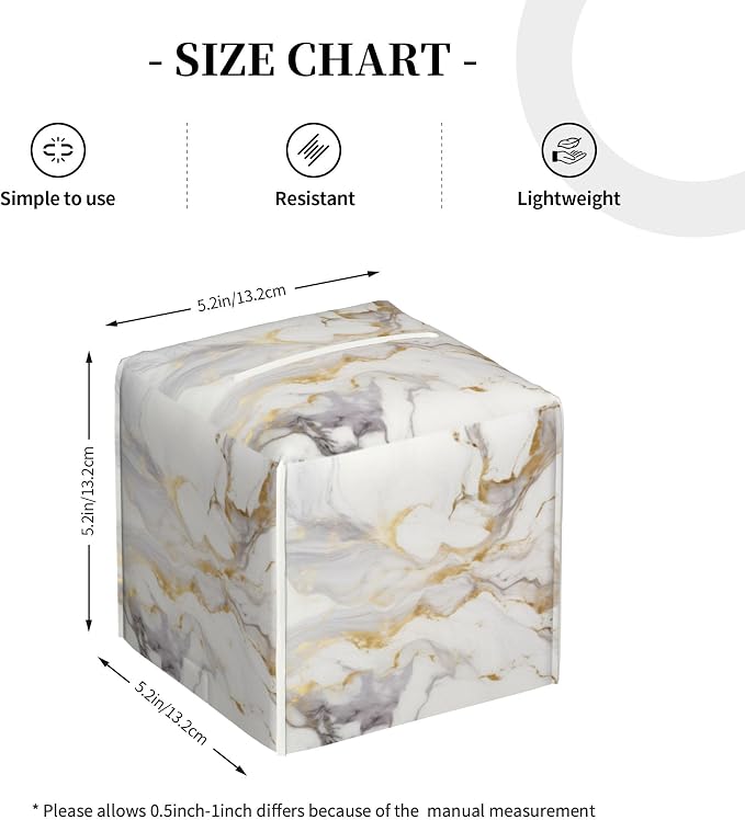 White Gold Marble Tissue Box Cover Square, Modern Abstract Marble Texture - Image 4