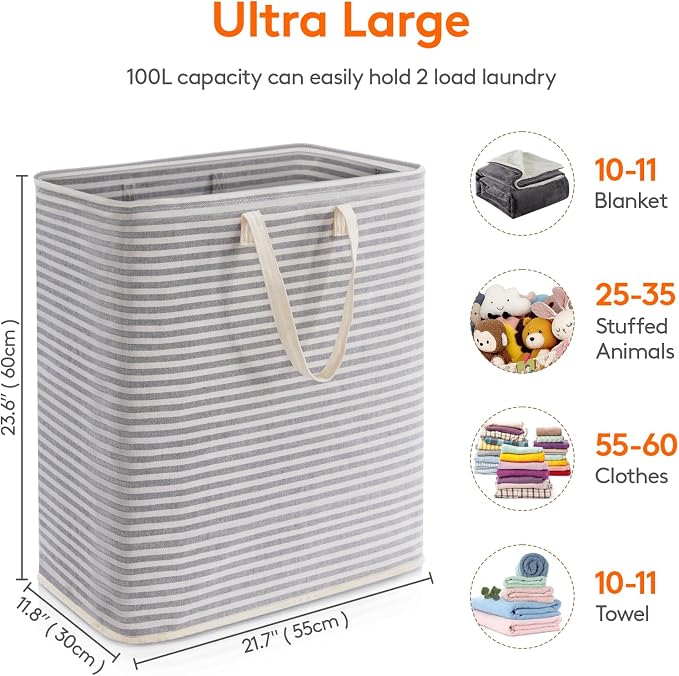 Lifewit 1 Pack Laundry Basket 100L Each, Collapsible Clothes Hamper - Image 4