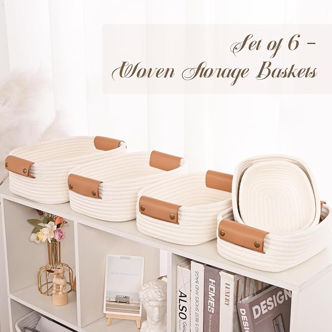 Storage Baskets for Organizing, Small Woven Basket Set of 6-4 Shelf Basket - Image 8