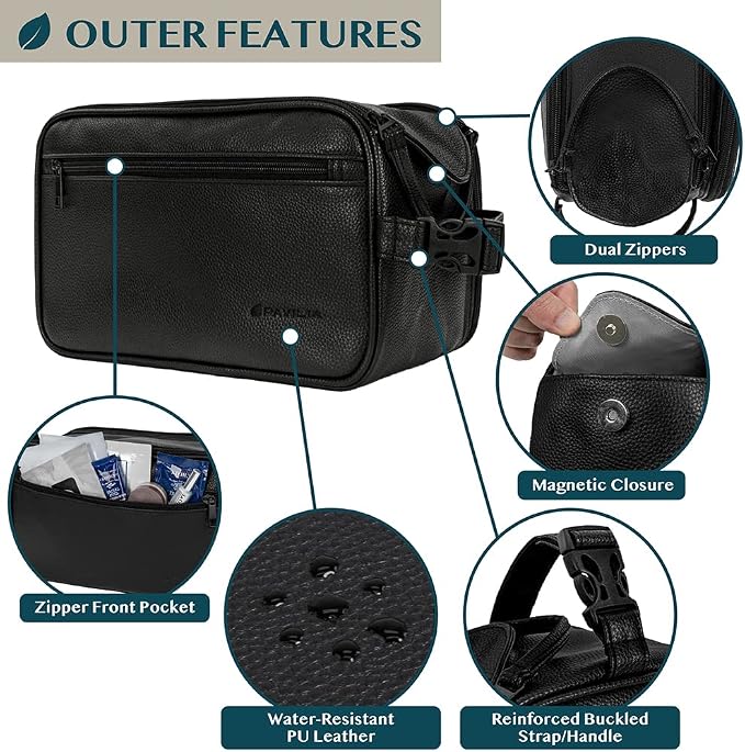PAVILIA Toiletry Bag for Men, Travel Essentials Shaving Dopp Kit, Mens Travel - Image 3