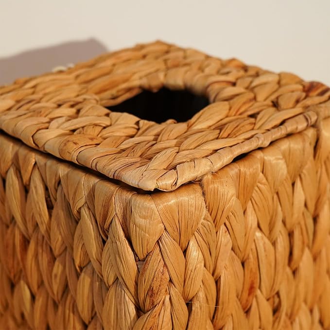PINXIURY Tissue Box Cover Square Handwoven Rattan Tissue Box Holder, Natural - Image 4