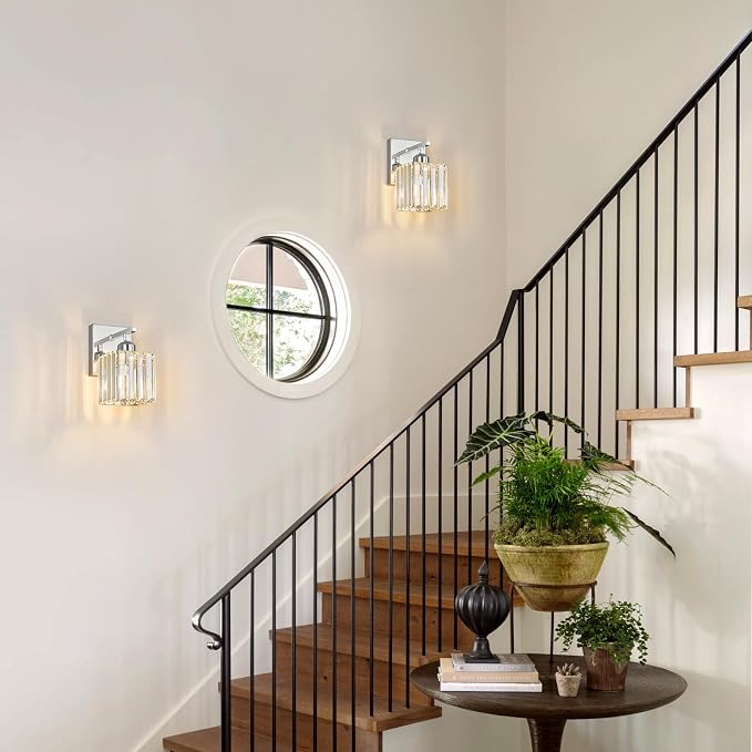 Modern Wall Sconce Set of Two Indoor Wall Lamp Chrome Wall Sconces Crystal Wall - Image 7