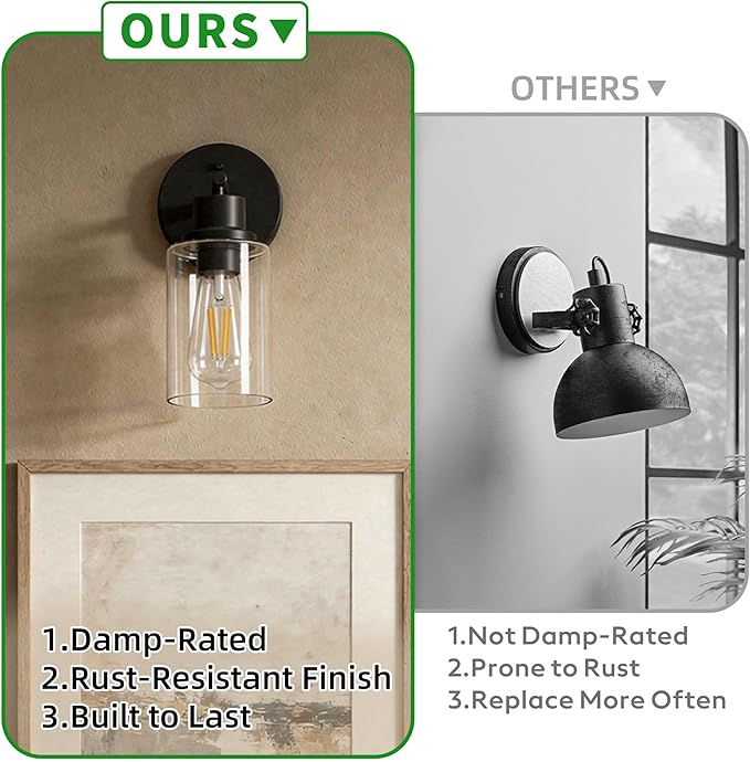 2-Pack Black Bathroom Wall Sconces, Modern Vanity Light Fixtures - Image 5