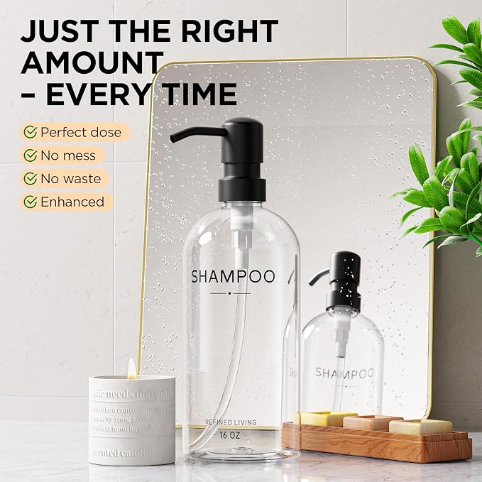Shampoo and Conditioner Dispenser Set, 3 Refillable 16oz Bottles - Image 5