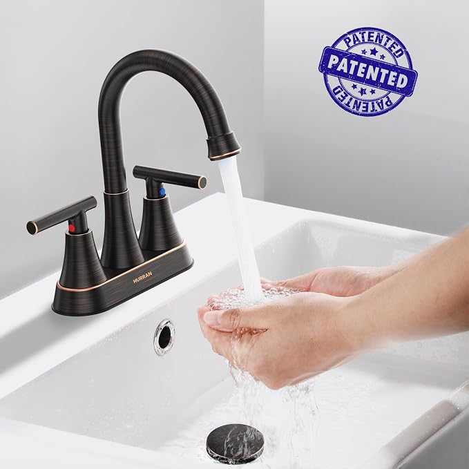 Bathroom Faucets for Sink 3 Hole, Hurran 4 inch Oil Rubbed Bronze Bathroom Sink - Image 2