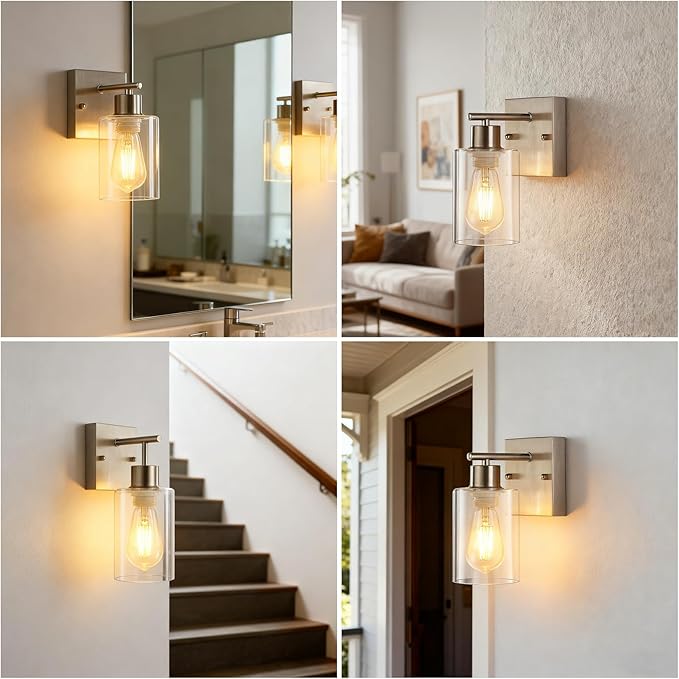 2-Pack Bathroom Wall Sconces, Brushed Nickel Vanity Lights, Modern Wall Light - Image 7