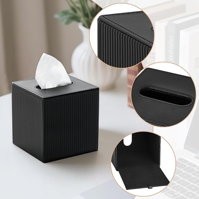 Mkono Tissue Box Cover PU Leather Square Tissue Box Holder - Image 5