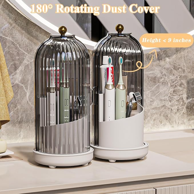 Toothbrush Holders with Cover, Drainage Rotating Electric Toothbrush Organizer - Image 4