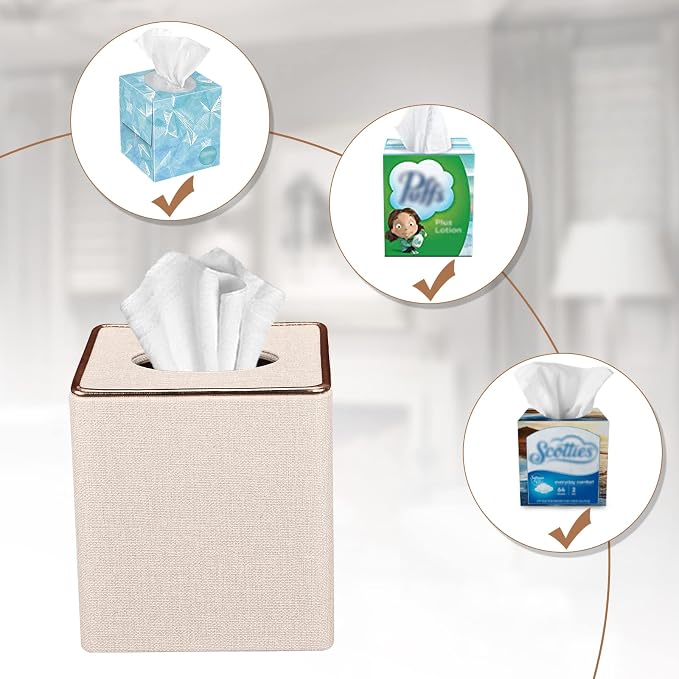 Tissue Box Cover, PU Leather Tissue Box Holder Square Box Covers - Image 5