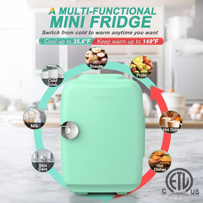 CROWNFUL Mini Fridge, 4 Liter/6 Can Portable Cooler and Warmer Personal - Image 3