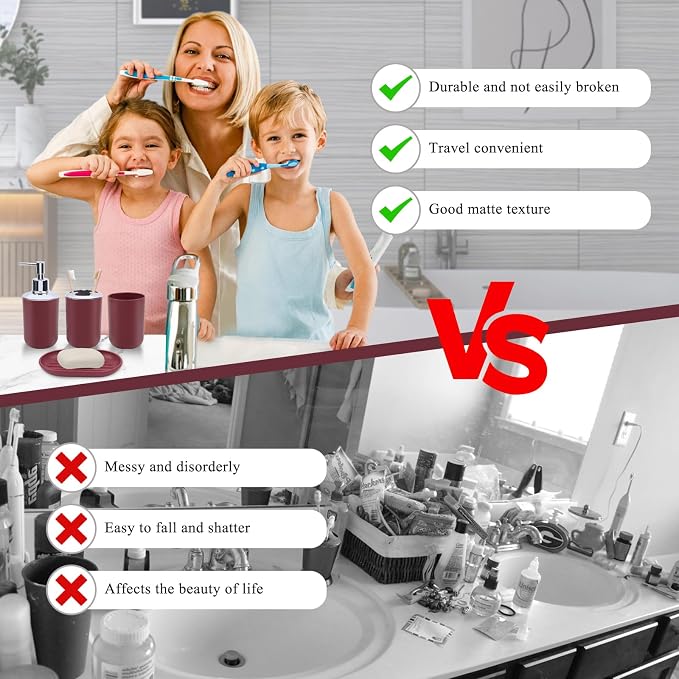 4 Piece Bathroom Accessories Set, Plastic Bathroom Accessory Set, Toothbrush - Image 5