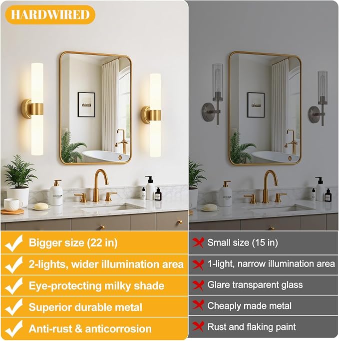 Wall Sconces Set of Two, Modern Bathroom Sconces Wall Lighting - Image 2