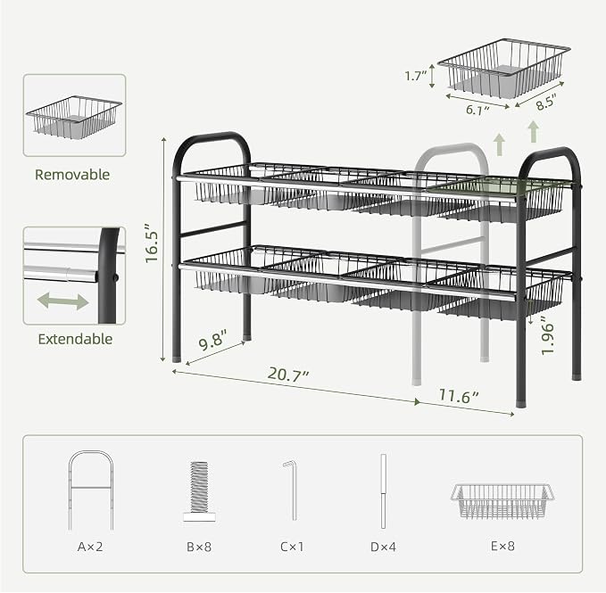 NETEL Under Sink Organizers and Storage, 2 Tier Expandable Under Cabinet - Image 3