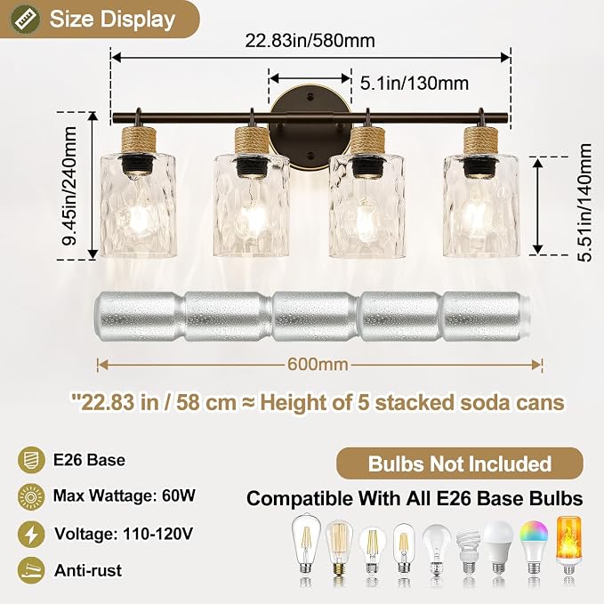 Bathroom Light Fixtures, 4-Light Coastal Vanity Lights - Image 7
