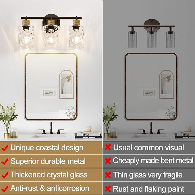 Bathroom Light Fixtures, 3-Light Coastal Vanity Lights - Image 5