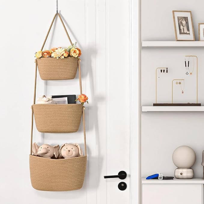Hanging Storage Baskets, Over the Door Basket, Cotton Wall Baskets Storage - Image 8