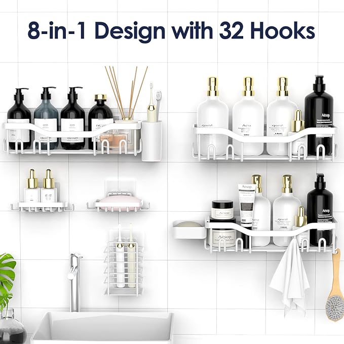 Shower Caddy Adhesive Shower Organizer 8-Pack, Rustproof Stainless Steel - Image 4