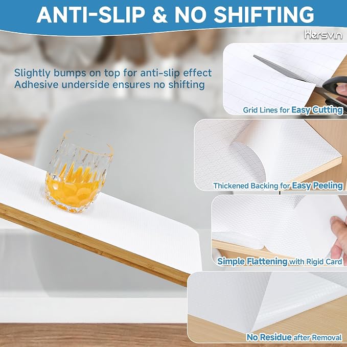 Hersvin Shelf Liners 12 in x 20 ft Self-Adhesive EVA Drawer Mats, Cupboard - Image 2