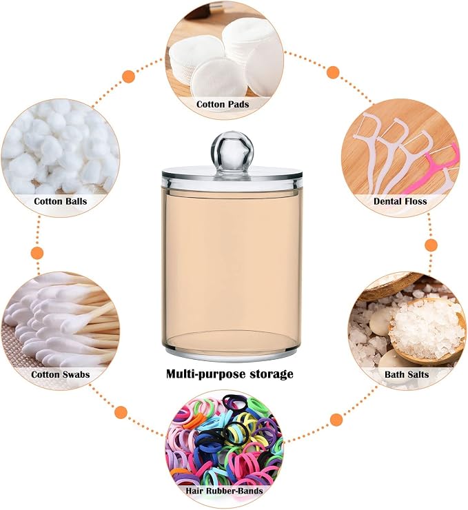 Peach Puff Qtip Holder Organizer Dispenser Cotton Swabs Cans Plastic Jars - Image 4