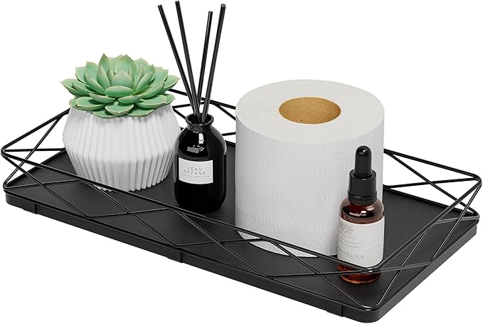 Toilet Paper Basket Holder, Wood and Metal Toilet Tray Vanity Organizer by Lixple