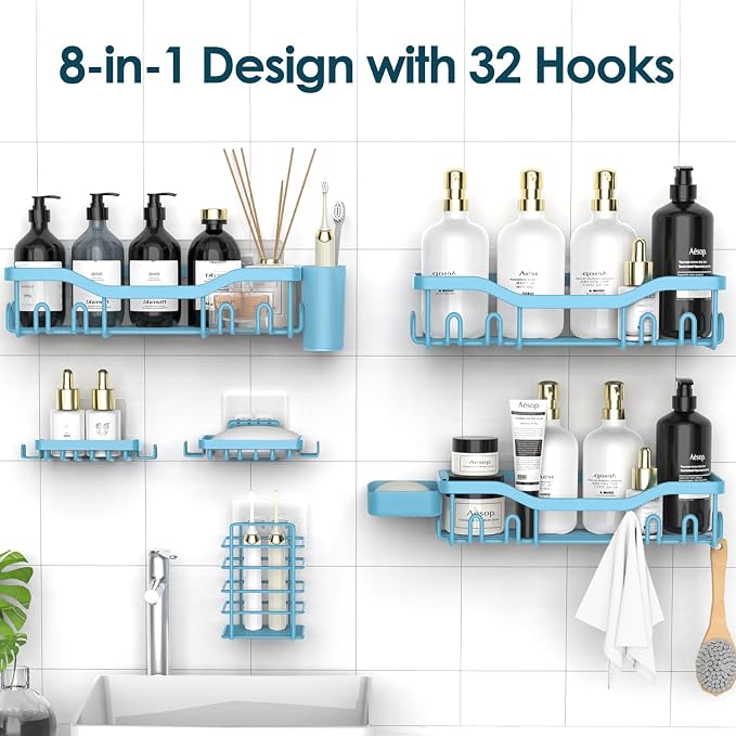 Shower Caddy Adhesive Shower Organizer 8-Pack, Rustproof Stainless Steel - Image 4