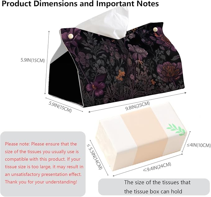 Black Floral Leather Tissue Box Cover Rectangle, Spring Flower Toilet Paper Box - Image 7