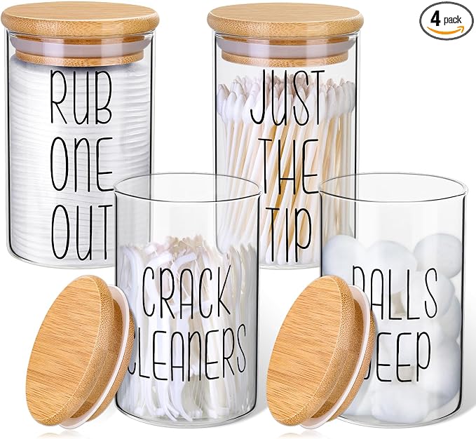 4 Pack Qtip Holder Glass Dispenser by Lucomb