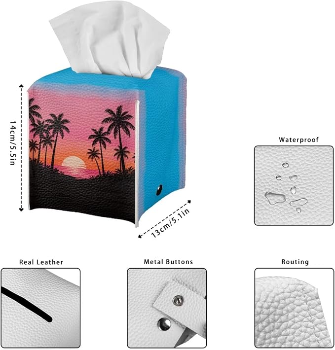 Sunset Tissue Box Holder Waterproof PU Leather Square Modern Tissue Box Cover - Image 7