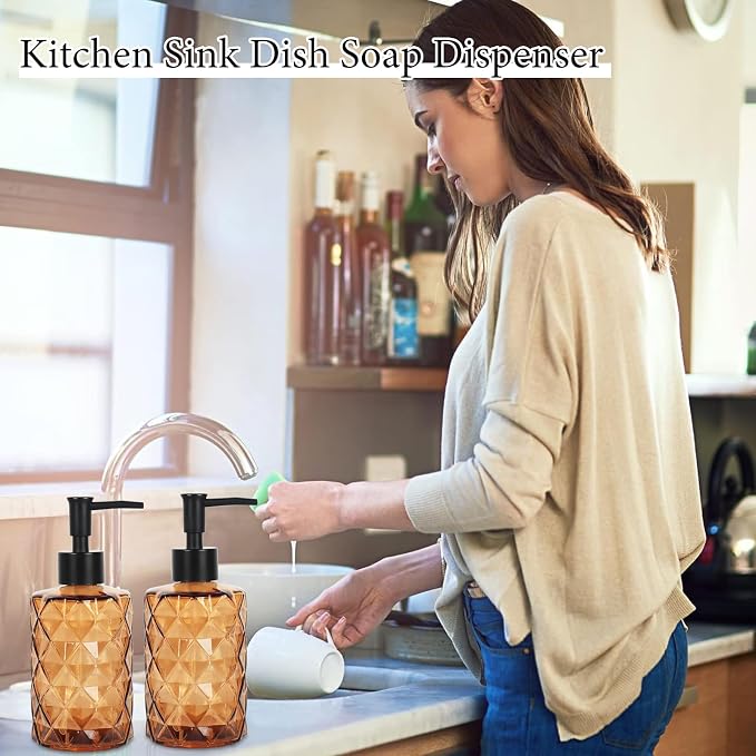Brown Glass Soap Dispenser, 11 Oz/330ml Liquid Hand Soap Dispenser Set - Image 5