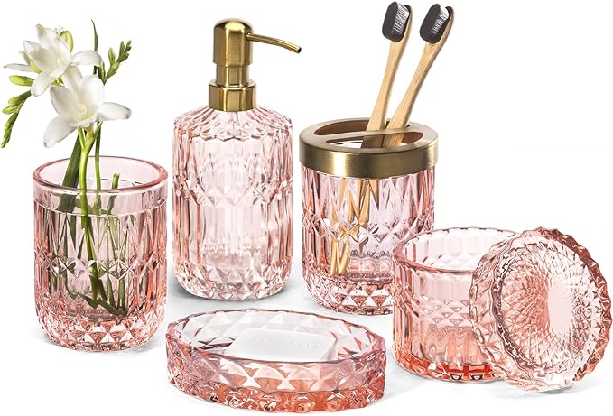 EMPO 6PCS Bathroom Clear Glass Accessories Set, Contemporary Modern Decor by EMPO