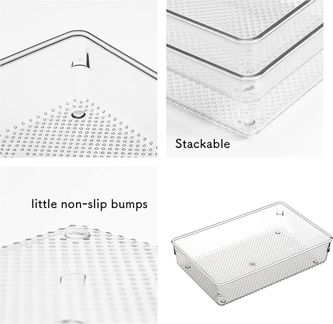 ihomecooker 3 Set Clear Plastic Junk Drawer Organizer Vanity Curlery Utensil - Image 5
