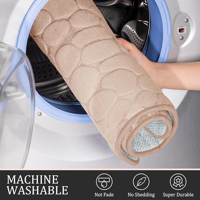 YIHOUSE Bathroom Rugs Mat Set 5 Piece Khaki, Memory Foam Bath Mats Sets - Image 6