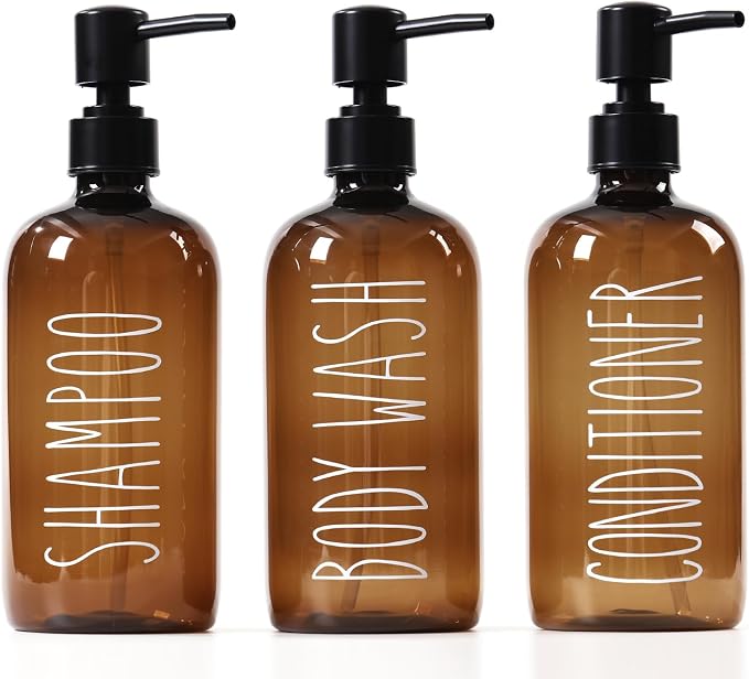 HOMCDALY Shampoo and Conditioner Dispenser Set of 3, 21oz Shower Soap Bottles by HOME