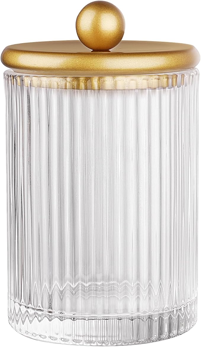 SheeChung 1-Pack Gold Ribbed Glass Qtip Holder - Image 8