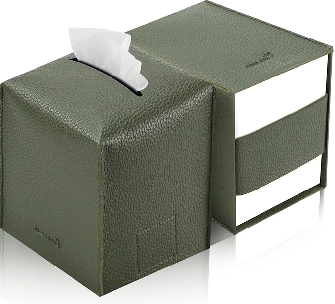 Tissue Box Cover 5X5X5'' PU Leather Tissue Holder Square Tissue Cube Box by PENGLONGHOMEDECORATION