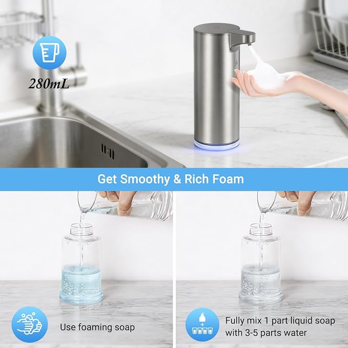 LAOPAO Automatic Foaming Soap Dispenser, Matte Stainless Steel Touchless Soap - Image 6
