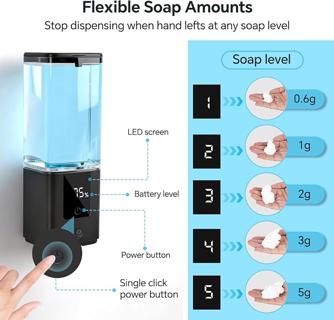 LAOPAO Soap Dispenser, Automatic Soap Dispenser Wall Mount Rechargeable Foaming - Image 2